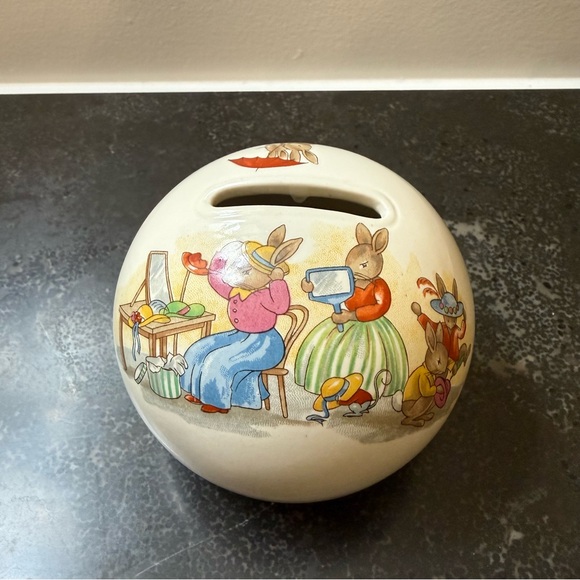 Royal Dalton Other - Vintage Bunnykins Royal Doulton Coin Money Bank Hat Shop Scene 3.5", 1936